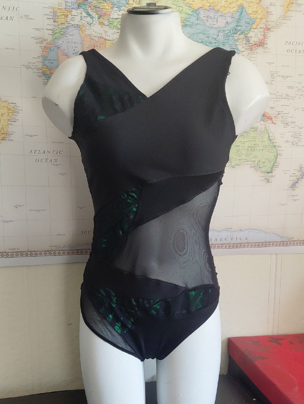 Black and Emerald Mesh Dance Leotard
